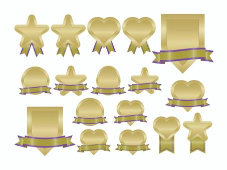 いろいろセット鶯紫2 あしらい,フレーム,メダル,リボン,レトロ,シルエット,かわいい,見出し,飾り,デザインのイラスト素材