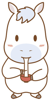 餅を食べるウマ 白馬,馬,ホース,午,ぜんざい,馬年,午年,キャラクター,もち,年賀状のイラスト素材