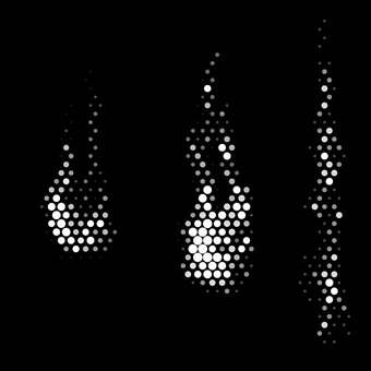 ドットパターンファイアセット　モノトーン ドット,セット,ファイア,丸,パターン,炎,火,黒背景,ドットパターン,丸いドットのイラスト素材