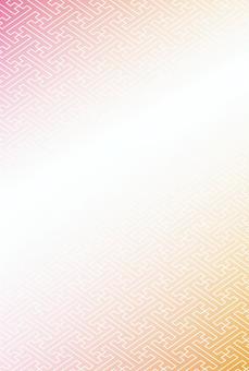 ハガキサイズ　背景　和柄　紗綾形PxO 背景,和風,和柄,紗綾形,年賀状,ピンク,オレンジ,グラデーション,日本,伝統のイラスト素材