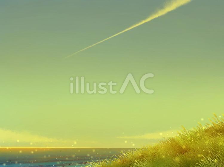 ノスタルジアな記憶【6】潮風と飛行機雲 夕暮れ,飛行機雲,丘のイラスト素材