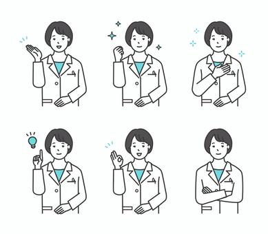 医者のアイコンセット イラスト素材 女性,医師,医者,女医,ドクター,医療従事者,薬剤師,研究者,白衣,病院のイラスト素材