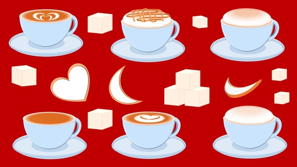 カフェラテ カフェラテ,食べ物,飲み物,茶色,水色,カフェ,クッキー,砂糖,オシャレ,透過のイラスト素材