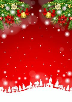 Christmas2595 Christmas2595 町並み,雪だるま,家,ベル,リボン,ポインセチア,クリスマス,飾り,あしらい,オーナメントのイラスト素材