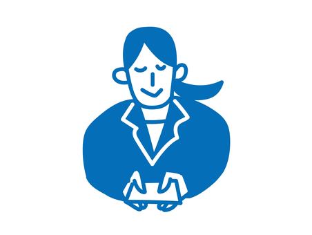 名刺を差し出すスーツの女性ゆるイラスト ビジネスマン,新社会人,新人,仕事,ビジネス,スーツ,キャリアウーマン,ゆるい,名刺のイラスト素材