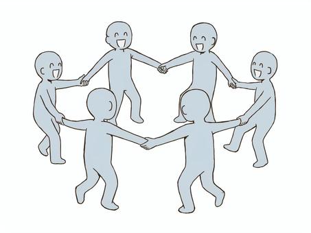 手を繋いで輪になるドローイング デッサン,人形,ラフ,ポーズ,手,繋ぐ,輪,ドローイング,協力,踊るのイラスト素材