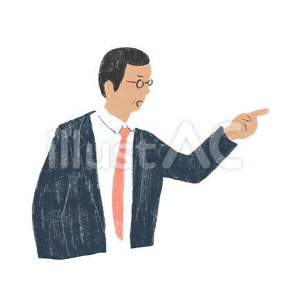 指を差す、スーツを着た男性