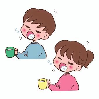 うがい　イラスト 手描き,うがい,風邪予防,感染予防,口腔ケア,清潔,衛生,健康,水,コップのイラスト素材