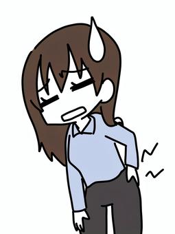 腰痛の女性 デフォルメ,シンプル,透過,腰痛,辛い,女性,困り顔のイラスト素材