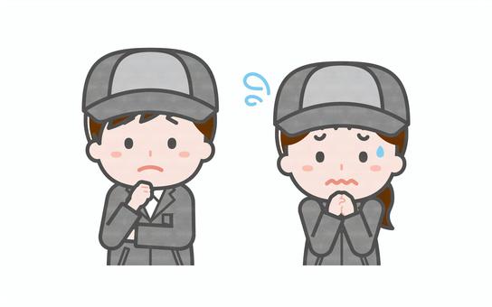 ミニ_2人_工場作業員の男女05 男性,女性,大人,職業,仕事,作業員,スタッフ,製造,物流,労働のイラスト素材