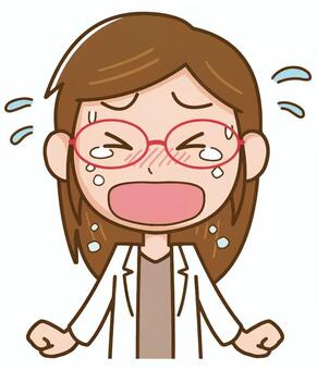 Female white coat glasses crying crying, , JPG, PNG and AI