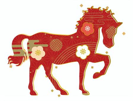 年賀状 馬,競馬,牧場,たてがみ,しっぽ,名馬,騎馬,かわいい,サラブレッド,シルエットのイラスト素材