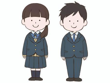 Illustration, girl, boy, uniform, 