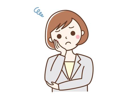 悩む女性会社員 女性,ビジネス,キャリアウーマン,会社員,ol,悩む,困る,考える,首を傾げる,スーツのイラスト素材