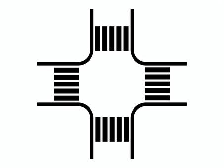 交差点_横断歩道_黒 道路,横断歩道,交差点,十字路,交通,線,通行,俯瞰,上,真上のイラスト素材