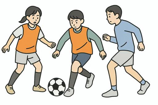 サッカーを楽しむ サッカー,スポーツ,球技,運動,レクリエーション,ニュースポーツ,練習,交流,チームワーク,笑顔のイラスト素材