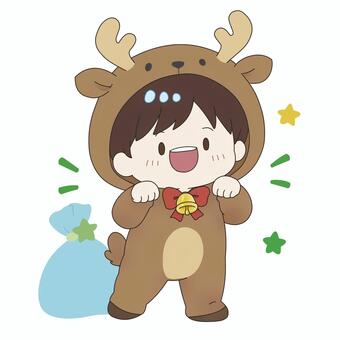 トナカイのコスプレをした男の子② クリスマス,トナカイ,コスプレ,着ぐるみ,衣装,冬,プレゼント,男の子,子供,幼児のイラスト素材