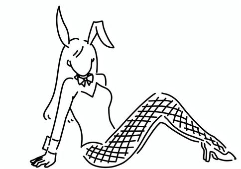 バニーガール足を揃えて横　線画 バニーガール,セクシー,網タイツ,女性,コスプレ,線画のイラスト素材