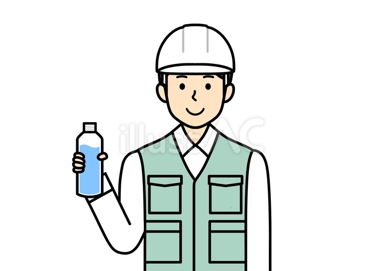 熱中症対策・予防に水分補給をする作業員 水分補給,ペットボトル,飲み物のイラスト素材
