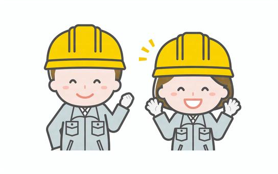 ミニ_2人_工事作業員の男女02 男性,女性,大人,職業,仕事,作業員,工事,土木,建設,解体のイラスト素材