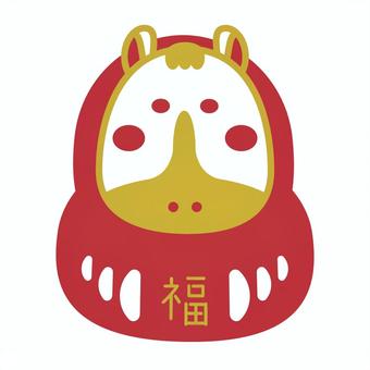 午年の年賀状素材、赤い馬のだるま