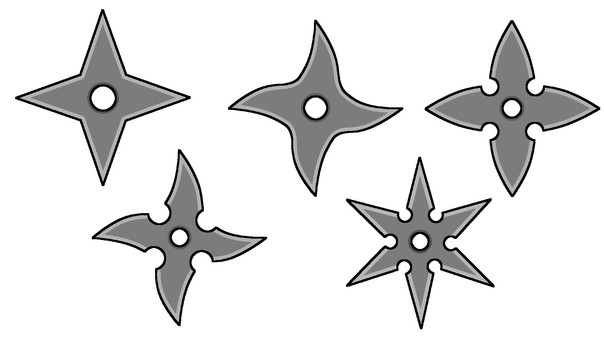 手裏剣セット　アウトライン 手裏剣,武器,忍者,シンプル,挿絵,ワンポイント,あしらい,白背景,飛び道具,道具のイラスト素材
