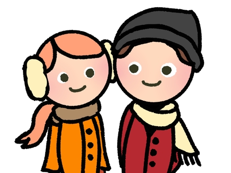 冬のスタイル 人,カップル,男性,女性,冬,寒い,服装,コート,マフラー,イヤマフのイラスト素材