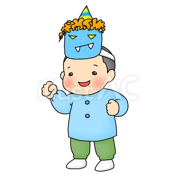鬼のお面をつける男の子 節分,鬼,豆まきのイラスト素材