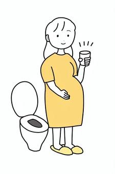 シンプル検尿（y） シンプル,人,女,検尿,検尿カップ,トイレ,妊婦健診,妊娠,妊婦,ワンピースのイラスト素材