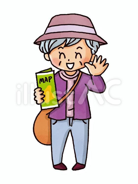 旅行している高齢の女性 旅行,観光,荷物のイラスト素材