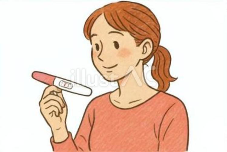 妊娠検査薬を確認する女の人 妊娠,妊娠検査薬,女の人のイラスト素材