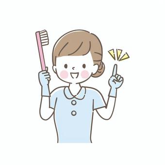 歯ブラシを持った歯科衛生士 歯科,歯科医師,歯ブラシ,治療,歯磨き,医療,可愛い,女性,笑顔,クリニックのイラスト素材
