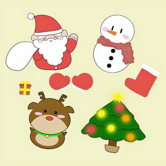 手描きの可愛いクリスマス素材セット クリスマス,サンタ,サンタクロース,トナカイ,雪だるま,スノーマン,クリスマスツリー,ツリー,プレゼント,プレゼントボックスのイラスト素材