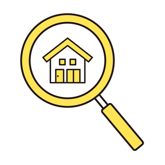 一軒家と虫眼鏡（黄色） 不動産,虫眼鏡,家,一軒家,ビジネス,アイコン,検査,調査,査定,検討のイラスト素材