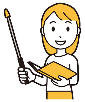  ロングヘア女性(黄)-178-バスト ポインター,女性,女の子,人物,かわいい,ポイント,説明,勉強会,プレゼンテーション,講義のイラスト素材