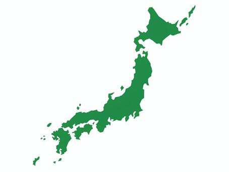 日本列島・日本地図のイラスト（緑） 日本,日本列島,日本地図,国土,地図,地形,北海道,本州,淡路島,四国のイラスト素材
