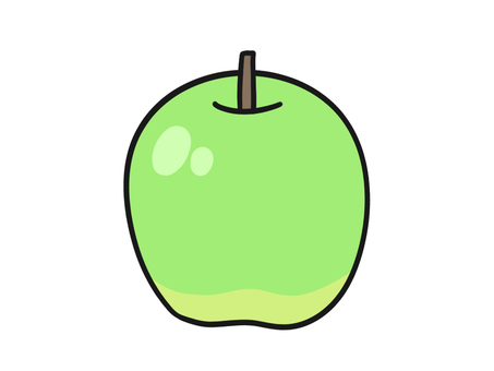 シンプル　青リンゴ　イラスト 食べ物,青リンゴ,果物,ハイライト,甘酸っぱい,果実,緑,りんご,挿絵,イラストのイラスト素材