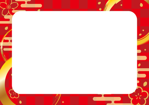 新春の赤い和柄フレーム01_26 フレーム,枠,背景,桜,梅,菊,和風,和柄,和,正月のイラスト素材