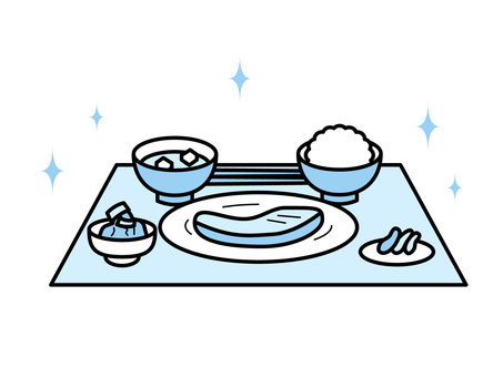 バランスの良い食事・献立イメージ03 料理,食事,食育,献立,メニュー,ランチ,ご飯,味噌汁,魚,主食のイラスト素材