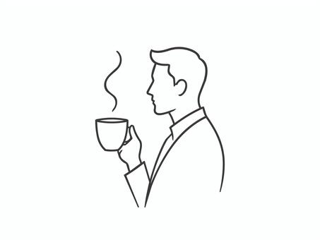 コーヒーを飲むビジネスマンアイコン コーヒー,マグカップ,ビジネスマン,スーツ,線画,イメージ,デザイン,シンプル,アイコンのイラスト素材