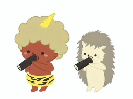 Illustration, red gob, hedgehog, people, 