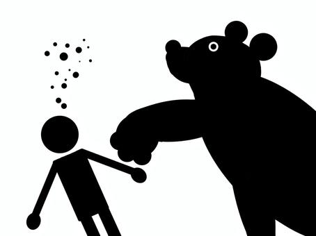 熊と人 くま,ひと,動物,獰猛,けが,獣害,熊害,被害,影絵,ピクトグラムのイラスト素材