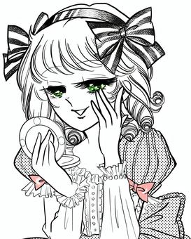 お肌を鏡でチェックする昭和少女漫画お姫様 少女漫画,昔,古い,70年代,女性,美容,ビューティー,化粧,効果,実感のイラスト素材
