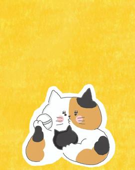 メイクをする三毛猫ちゃん♪ かわいい,メイク,おしゃれ,化粧,お化粧,綺麗,美しい,ファンデーション,パフ,鏡のイラスト素材