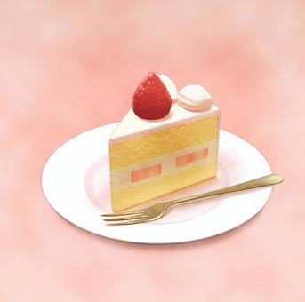 ショートケーキ ショートケーキ ショートケーキ,パステル,いちご,ケーキ,断面,フォーク,一切れ,水彩,淡いのイラスト素材