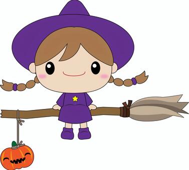 魔女ちゃん② ハロウィン,魔女,ホウキ,ジャック・オー・ランタン,かわいい,ゆるかわ,キャラクターのイラスト素材