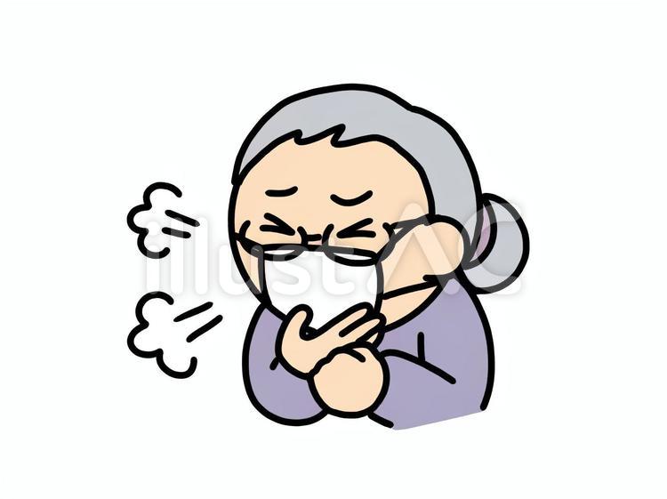 咳 おばあさん 咳 おばあさん 咳,おばあさん,体調不良のイラスト素材