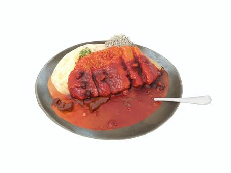 学食やランチの定番である豚肉のカツカレー カツカレー,米,肉,食事,ランチ,皿,スプーンのイラスト素材