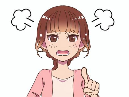 不機嫌女子 - カンカン 女の子,女,キャラクター,ミニキャラ,sdキャラ,茶髪,かわいい,不機嫌,怒る,怒りのイラスト素材