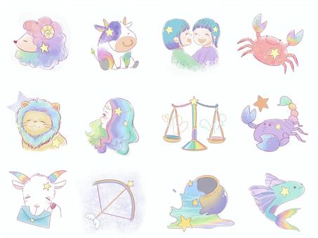 12星座占い 星座,星占い,羊,牛,双子,蟹,獅子,乙女,天秤,さそりのイラスト素材